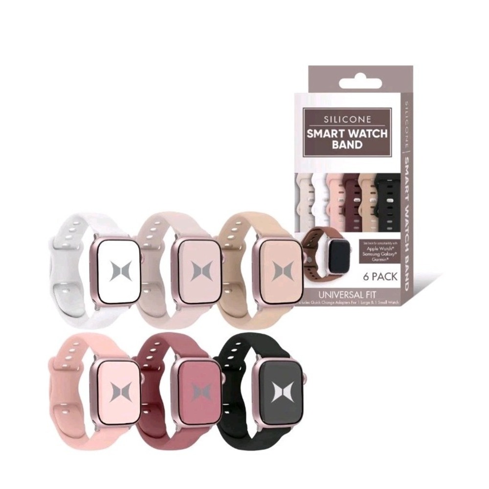 6-Pack Silicone Smart Watch Bands Universal Fit Replacement Straps Apple Watch
